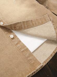 Manfinity Homme Men's Distressed Khaki Denim Shirt: Long Sleeve Button-Down With Classic Shirt Collar And Pocket Detail - Khaki - View 4