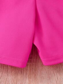 Tween Girls 2pcs Set: Solid Ribbed Cap Sleeve T-Shirt & Faux Pearl Trim Skort, School, Campus, College Summer Holiday - Hot Pink - View 10