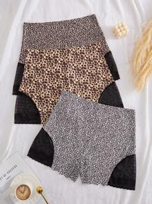 3pcs/Pack Plus Size Women Leopard Print Comfy Boxers