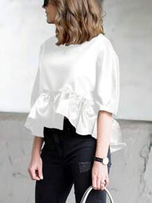 INAWLY Blusa elegante de mujer con bajo con volantes de unicolor - Blanco - Ver 3