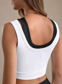 Eassivo Eassivo Set da donna casual 2 in 1 con maglione senza maniche e gonna sportiva a contrasto di colore, completo da allenamento per tutte le stagioni - Bianco - Visualizzare 2