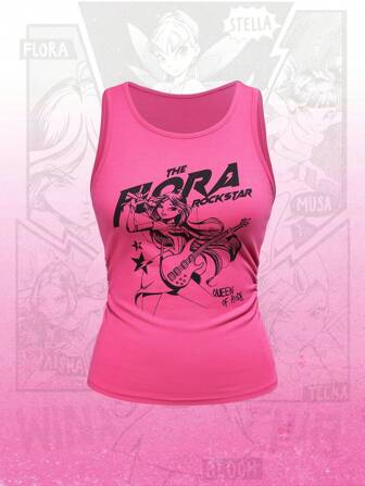 Winx Club X ROMWE Women's Rock Star Cartoon Character Print Tank Top