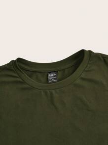 SHEIN ICON 休闲简约深军绿色圆领短袖修身短款女式T恤，适合夏季