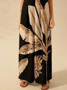 CAJUNI 女士露背阔腿连体衣度假休闲夏季波西米亚风热带椰子印花黑色连体衣 - 彩色 - 查看 7