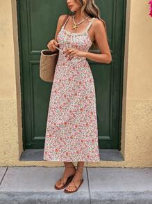 Serisse Váy dài ngang gối buộc hoa phía trước cho nữ, thích hợp cho kỳ nghỉ - Nhiều màu - Xem 8