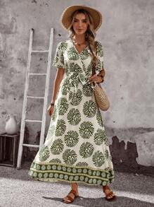 EMERY ROSE Plus Size Women Full Print Dress, Casual Vacation Style - Multicolor - View 7