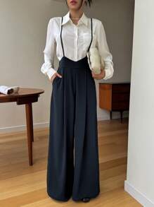 DAZY Women's Solid Color Casual Loose Jumpsuit With Side Pockets Women Jumpsuit, Fall Clothes - Navy Blue - View 3