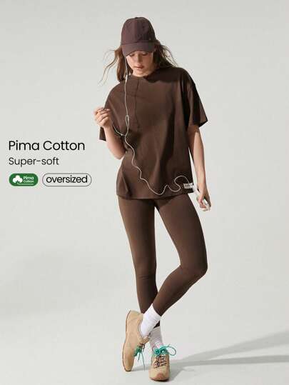 GLOWMODE T-shirt oversize a maniche corte con scollo tondo in cotone Pima unisex, casual per uso quotidiano