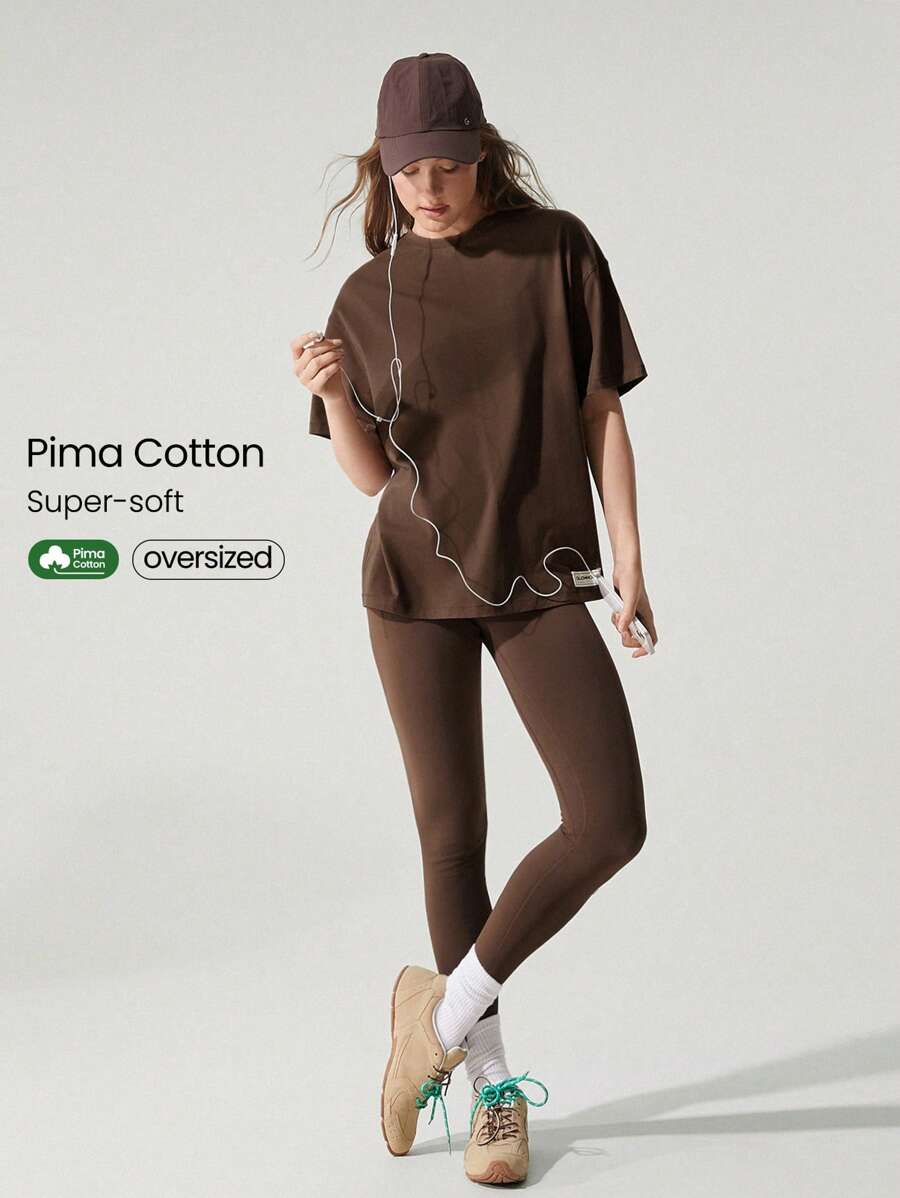 GLOWMODE Áo thun cổ tròn tay ngắn Unisex Pima Cotton cỡ lớn thường ngày - Cảm hứng quế - Xem 1