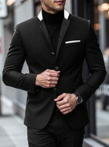 Calvornis Men's Stand Collar Business Commute Jacket Casual Suits For Men - Black - View 4