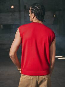 AXEPEAK 男士针织水果刺绣背心，宽松圆领 - 紅色 - 查看 3