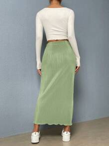 SHEIN Essnce Solid Color Skirt For Women, Fashionable For Summer - Green - View 2