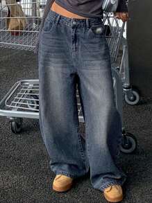 DAZY Jeans ample vintage à jambes droites pour femmes, lavé - Jean bleu - Voir 5