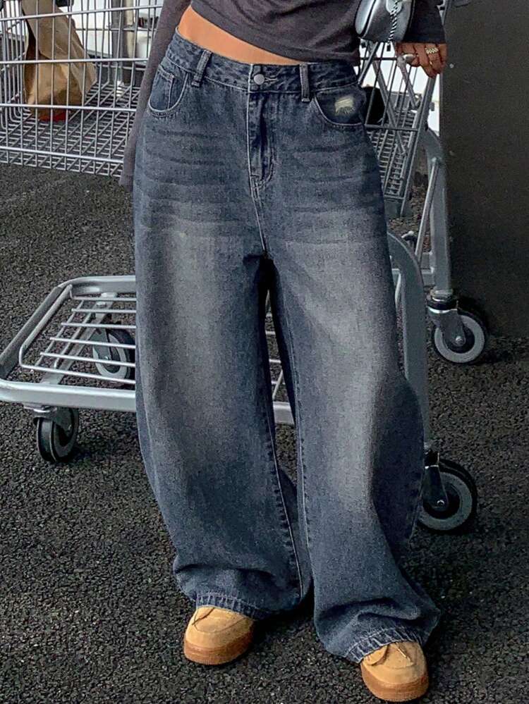 Women's Vintage Loose Straight Leg Washed Baggy Jeans