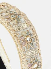 MOTF PREMIUM FLORAL EMBROIDERED HEADBAND HAIR HOOP - Beige - View 4
