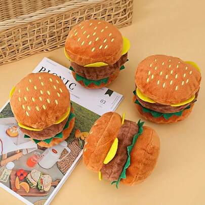 1pc Đồ chơi hình bánh hamburger vui nhộn cho chó Đồ dùng cho thú cưng Bánh hamburger chống cắn Huấn luyện tự giải trí Phát ra âm thanh