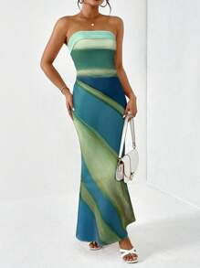 Firerie Vestido Azul Elegante com Textura e Decote Nas Costas Para Mulheres, Adequado Para Praia, Férias, Festival de Música, Festa - Azul - Visão 3