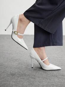 CUCCOO BIZCHIC Women's Pointed Toe Adjustable Buckle Design Fashion High Heels - White - View 4