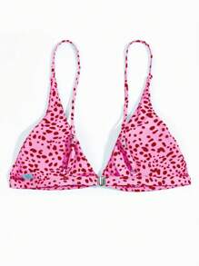 SHEIN Swim All-Over Print Spaghetti Strap Backless Bikini Top (Print Varies) For Summer Beach Vacation - Pink - View 9