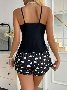 SHEIN Pyjama-Set aus Camisole und Shorts mit Herz- und Schleifenmuster für Damen
