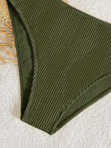 Conjunto de bikini de unicolor para niñas preadolescentes, para playa de verano - Verde militar - Ver 4