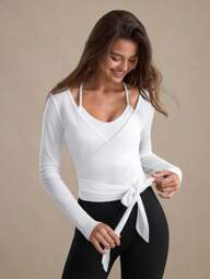 Eassivo Eassivo Women's Casual Sports Tie-Up Long Sleeve T-Shirt, Lightweight Textured Design, Versatile For All Seasons