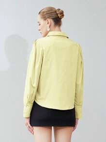 Aveloria Modichic Solid Button Front Shirt Button Up Shirt Women  Fall Cloth For Women - Yellow - View 2