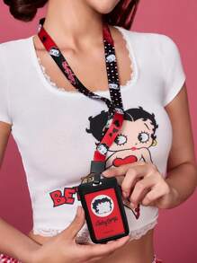 Betty Boop x SHEIN 1 Pc Cute Cartoon Card Holder With Lanyard, Can Hold 2 Cards,Gift Ideas,Party,Holiday,Valentine's Day