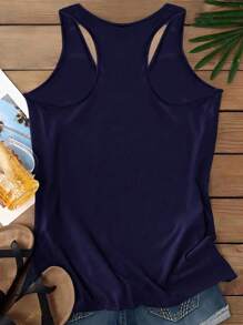 EMERY ROSE Top de camisola informal minimalista con estampado de luna y mariposa dorada, adecuado para talla grande, apto para el verano - Azul Marino - Ver 2