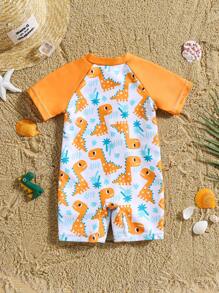 Newborn Zipper One-Piece Swimsuit, Adorable Dinosaur Print Toddler Beach Wear Toddler Boy Beach Clothes Baby Boy Beach Clothes Baby Beach Wear Baby Boy Beach Wear