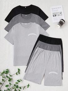 3pcs Men's Casual Printed Short Sleeve Shorts Pajama Set - Multicolor - View 1