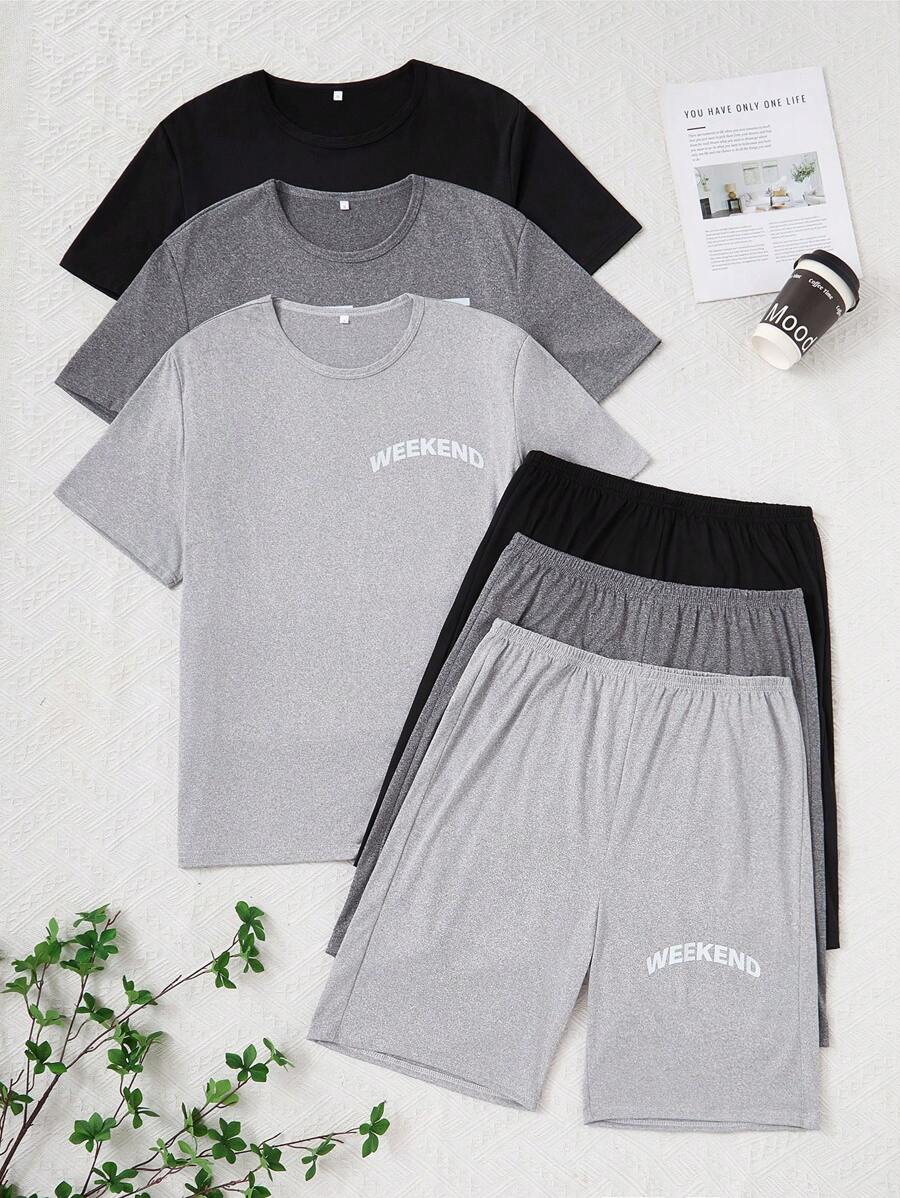 3pcs Men's Casual Printed Short Sleeve Shorts Pajama Set - Multicolor - View 1