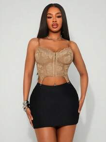 SHEIN SXY Top corto fashion e sexy con spalline in pizzo, schiena scoperta, incrocio di cinturini, camisole asimmetrica sexy