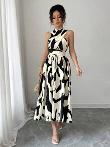 Elenzga 1 件女士无袖长裙，夏季时尚 - 杏色 - 查看 7