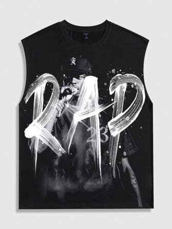 Street Life Débardeurs décontractés d'été pour hommes avec imprimé lettres et chiffres, col rond