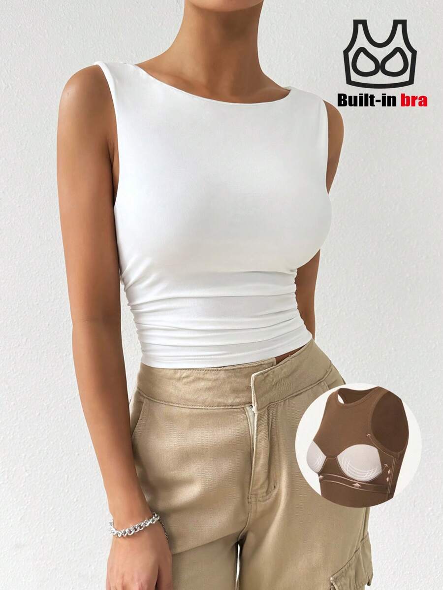 SHEIN EZwear 春/夏季純色簡約加棉紮紮背心