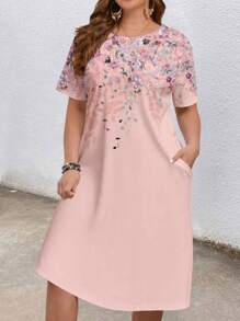 EMERY ROSE Vestido floral degradado elegante informal de talla grande, adecuado para primavera/verano