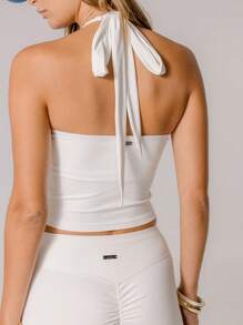 Aralina Leisurewear Halter Neck Ruched Front Slim Fit Active Workout Top - White - View 2