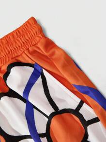 PAVTROS Conjunto de estilo casual urbano juvenil para hombre - Camiseta de manga corta holgada con cuello en V y estampado gráfico y shorts de punto, apropiado como regalo para novio o esposo (2 piezas) - Naranja - Ver 8