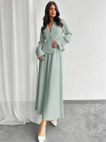 Firerie 西装外套和 A 字裙两件套西装套装，简约时尚，适合夏季商务休闲女士 - 薄荷藍 - 查看 4