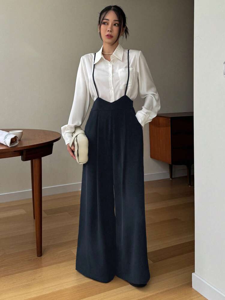 Women's Solid Color Casual Loose Jumpsuit With Side Pockets Women Jumpsuit, Fall Clothes