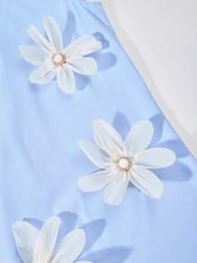 SHEIN Rochie fără mâneci cu decor floral 3D pentru fete Tween, vară