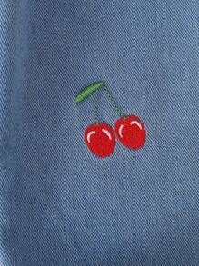 SHEIN 2pcs/Set Girls Cherry Embroidery Short Sleeve Top And Elastic Waist Denim Jeans