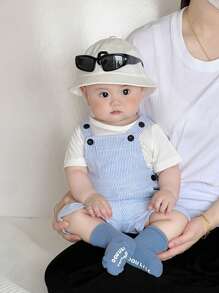 SHEIN Vintaside Kids 男婴条纹休闲时尚可爱连体裤 - 藍色 - 查看 6