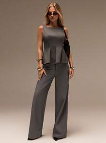 SHEIN Forever 21 春夏女士浪漫/舞会/正式/生日/90 年代/商务休闲/优雅/西部装/外出/时尚/休闲/Y2K 服装/俱乐部/办公室/鸡尾酒会/复古/紧身/狂欢服装/搞笑/优雅/老钱/街头服饰/度假/乡村音乐会/工作/端庄/春假/单身女郎服装/音乐会/坏人/基本款/毕业/蓝色水洗/低腰/直筒/阔腿/喇叭裤/裤子 - 灰色 - 查看 5