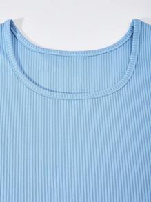 3 件轻便少女服装：长袖衬衫、吊带背心和裤子，休闲舒适，春夏套装 - 藍色 - 查看 7