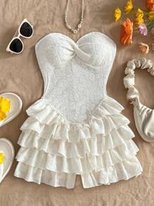 Soleia Mono sexy con espalda descubierta, volantes entrelazados y textura por capas