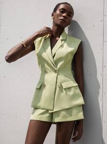 Aveloria Modichic European & American Style Fashion Casual Belted Vest + Shorts Women Suit Set