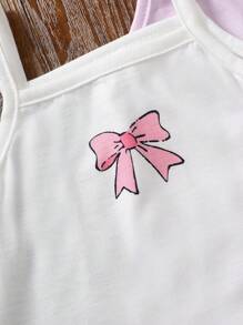 SHEIN 3pcs/Set Baby Girl Infant Casual Daily Wear Sweet Cute Pink Bow Pattern Soft Knitted Fabric Strap Bodysuit Set, Spring/Summer - Purple - View 6