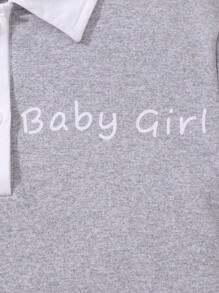 2 件/套 Tween 女童字母印花 Polo 领短袖 T 恤和褶皱迷你裙，休闲 - 灰色 - 查看 8